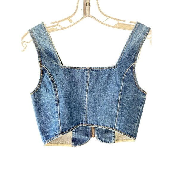 NWT Ramy Brook Denim Zippered Crop Top Vest XS Medium Wash MSRP $195 - Picture 3 of 10